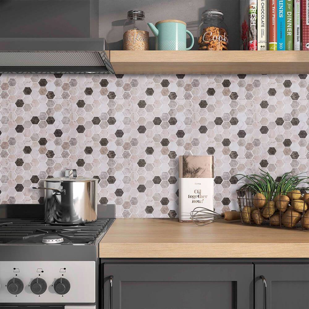 Premium Peel and Stick Hexagon Backsplash Tiles - A Unique Way to Add ...