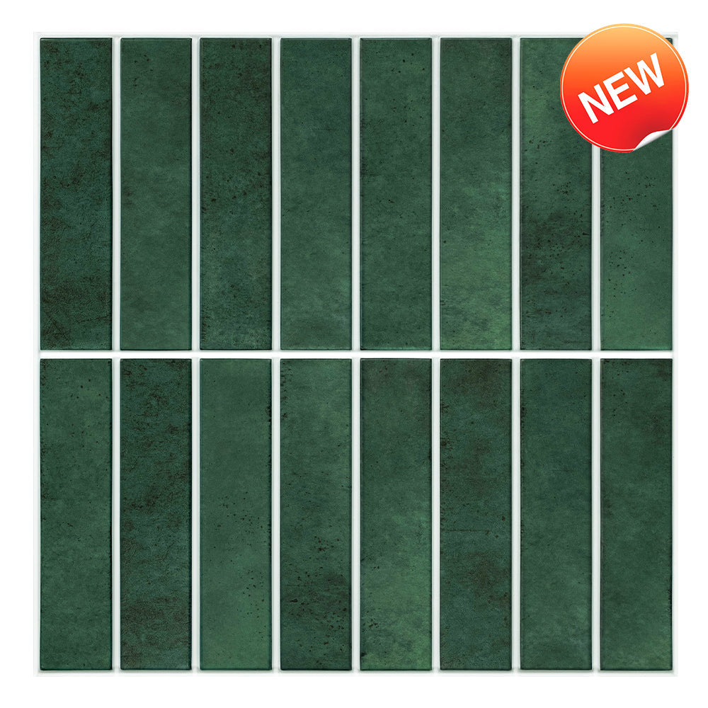 3D Forest Green Matt Straight Linear Mosaic Peel and Stick Wall Tile