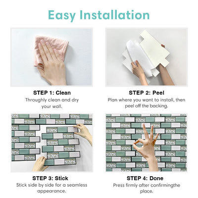 3D Green and White Mosaic Peel and Stick Wall Tile
