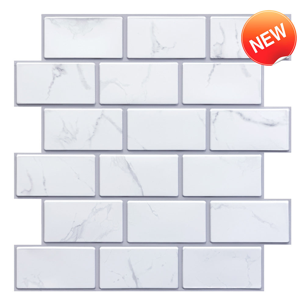 3D White Marble Subway Peel and Stick Wall Tile – Commomy