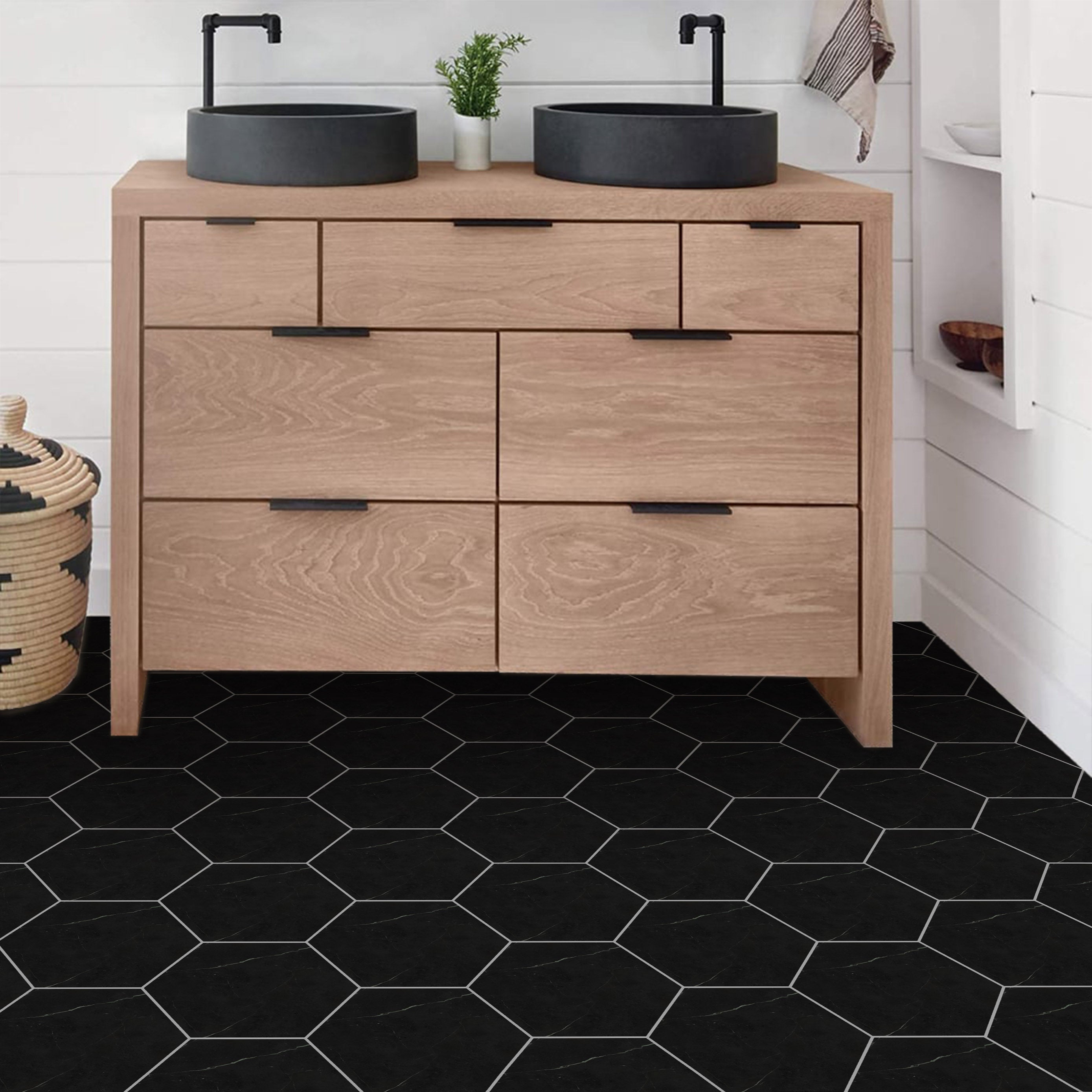 Black Marble Hexagon Peel and Stick Vinyl Floor Tile Sticker – Commomy