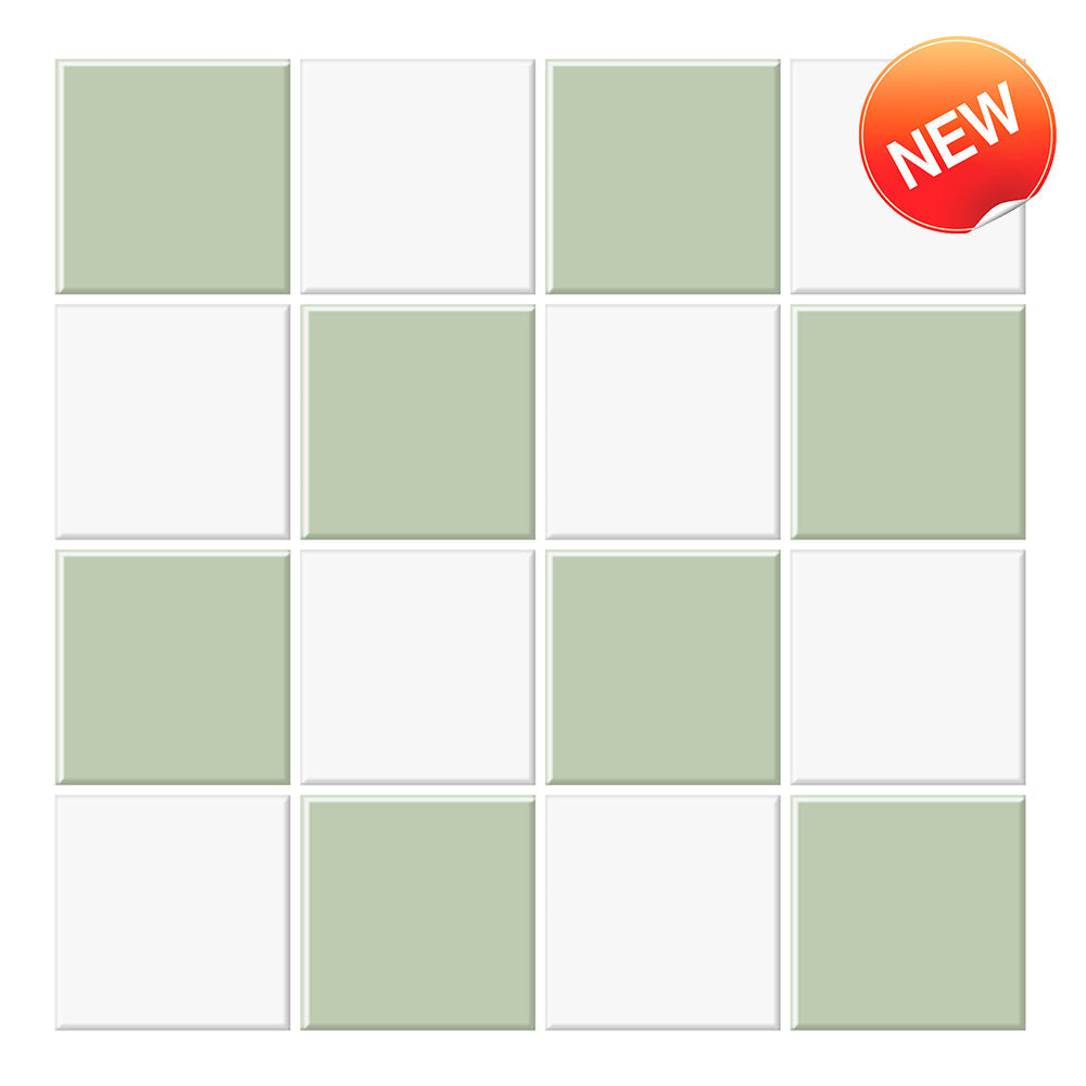 Green and White Square Peel and Stick Backsplash Tile Thicker