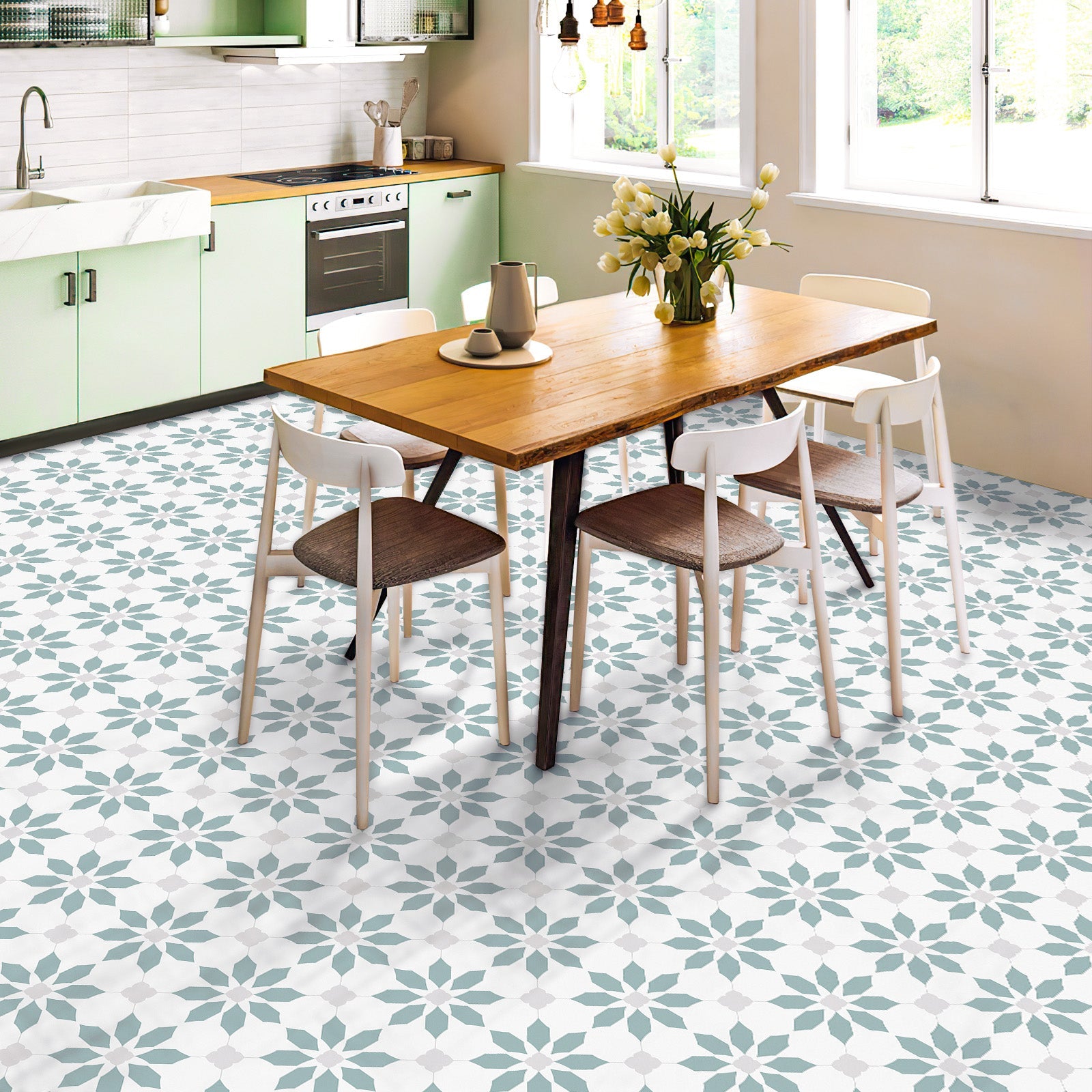 Retro Flower Peel and Stick Vinyl Floor Tile Sticker – Commomy