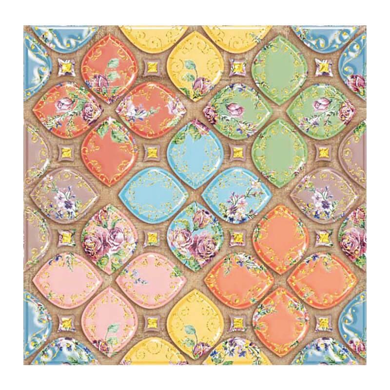 Boho Floral Terracotta Floor Tile Sticker Panel, Peel and Stick