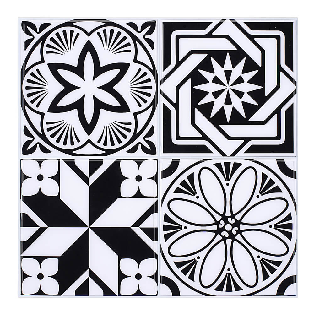 Black and White Spanish Peel and Stick Backsplash Tile Commomy