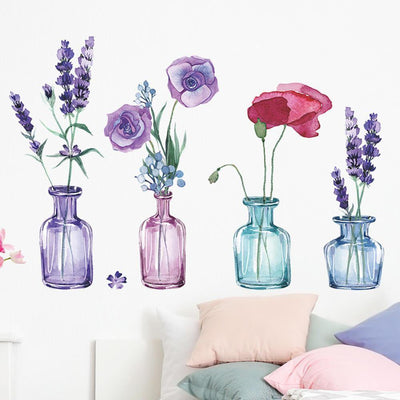 Colorful Vase with Lavender and Poppy Peel and Stick Decal - Commomy