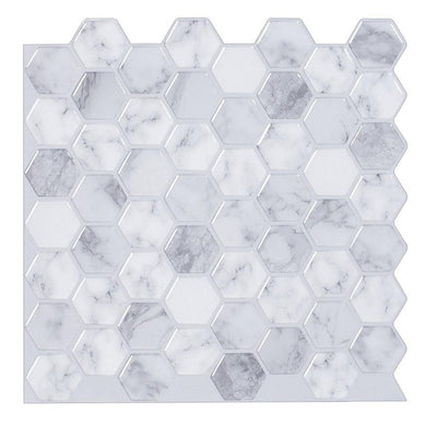 Gray Hexagon Marble Peel and Stick Backsplash Tile - Commomy