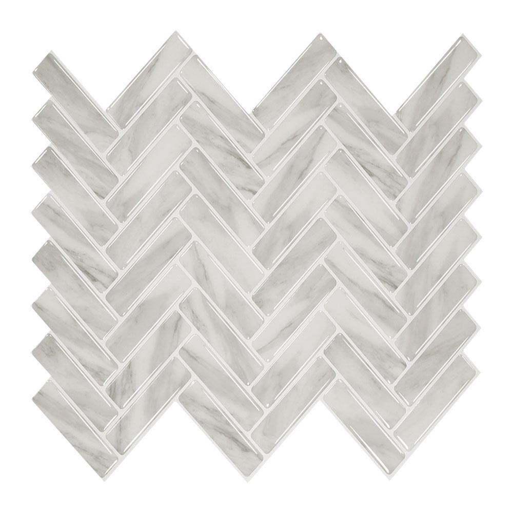 Marble Gray Herringbone Backsplash Peel and Stick Tile Thicker Desig