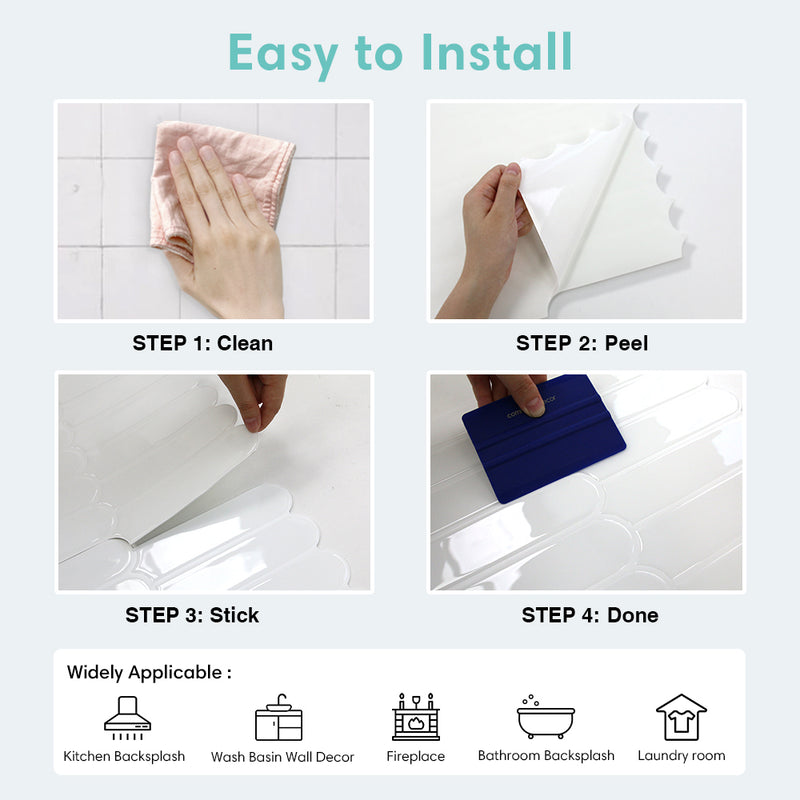 White Fish Scale Peel and Stick Backsplash Tile - Thicker Design