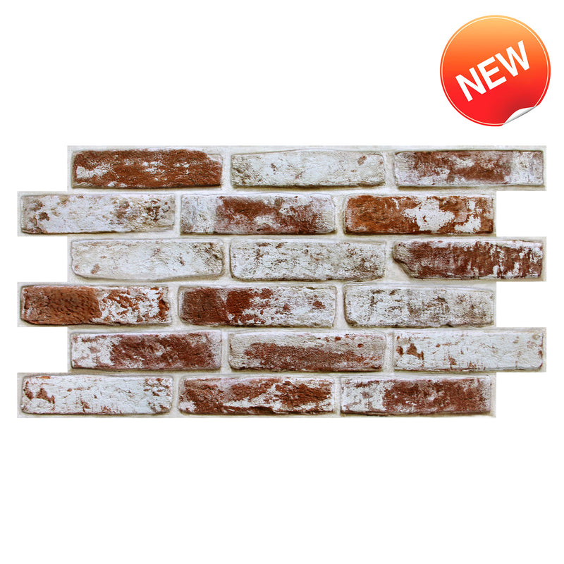 3D Red Whitewash Brick Wall Panels Peel and Stick -Large Size