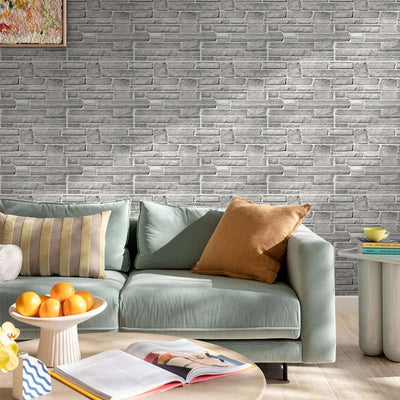 3D Grey Stone Peel and Stick Wall Tile