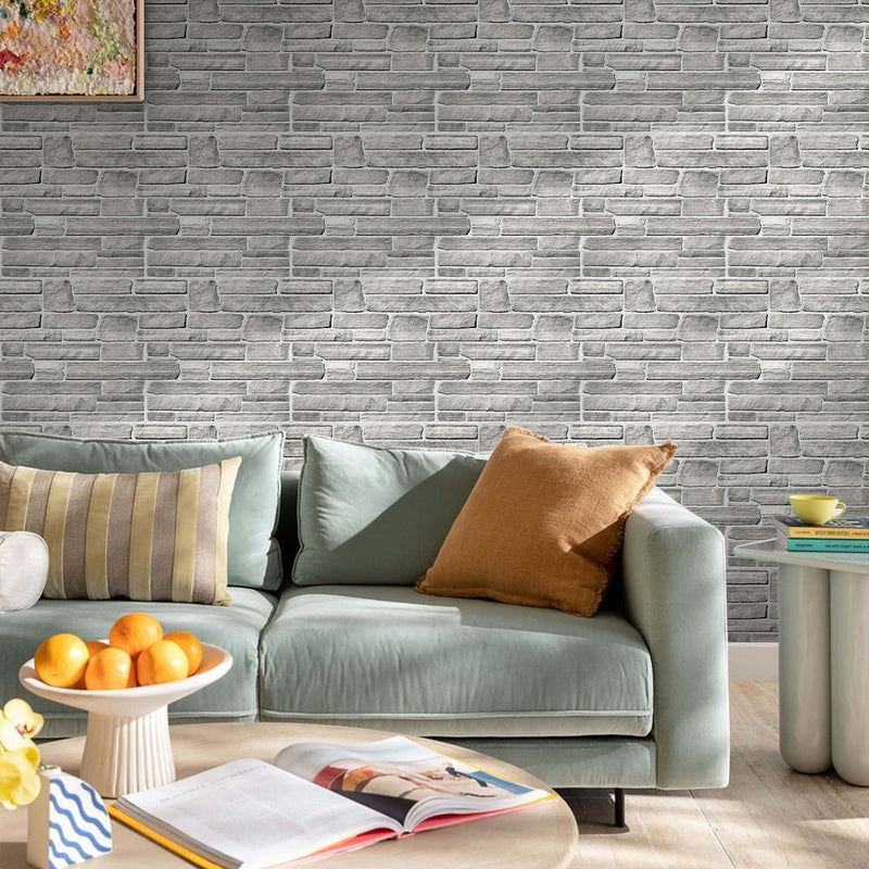 3D Grey Stone Peel and Stick Wall Tile