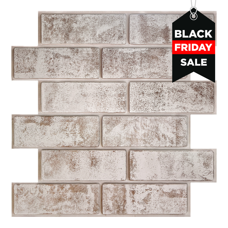 3D Whitewash Faux Brick Peel and Stick Wall Tile