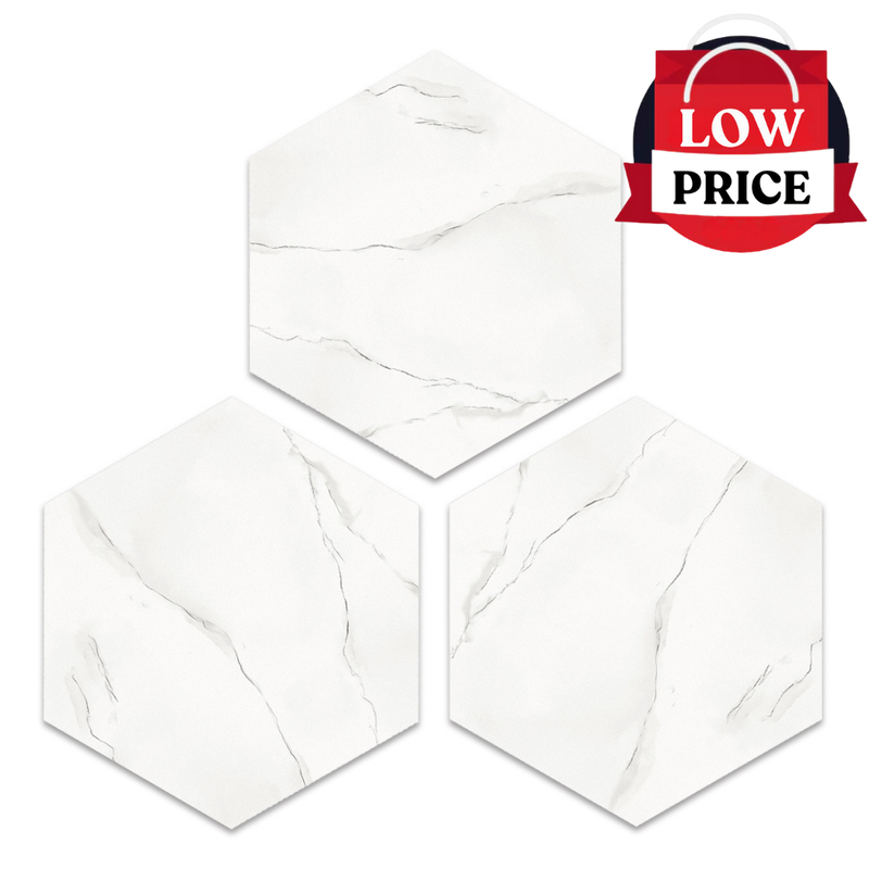 White Marble Hexagon Peel and Stick Vinyl Floor Tile Sticker