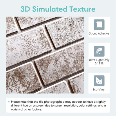 3D-Wandfliese aus weiß getünchtem, braunem Ziegelstein zum Abziehen und Aufkleben