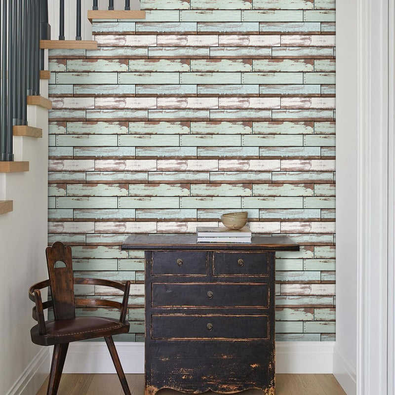 3D Vintage Green Shiplap Wood Peel and Stick Wall Tile