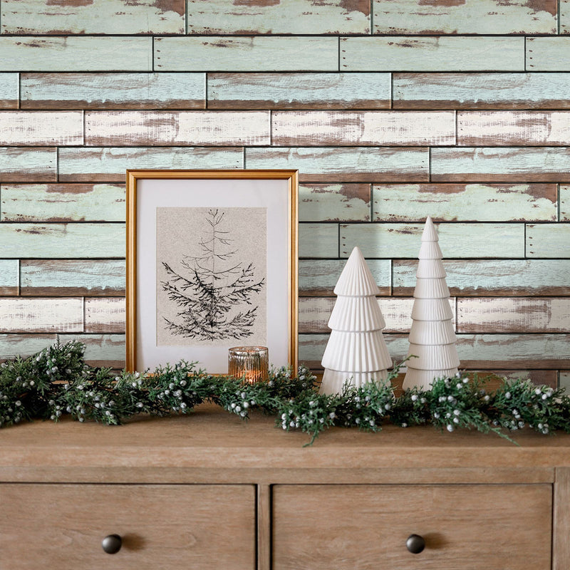 3D Vintage Green Shiplap Wood Peel and Stick Wall Tile