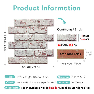 3D Whitewash Brick Peel and Stick Wall Tile