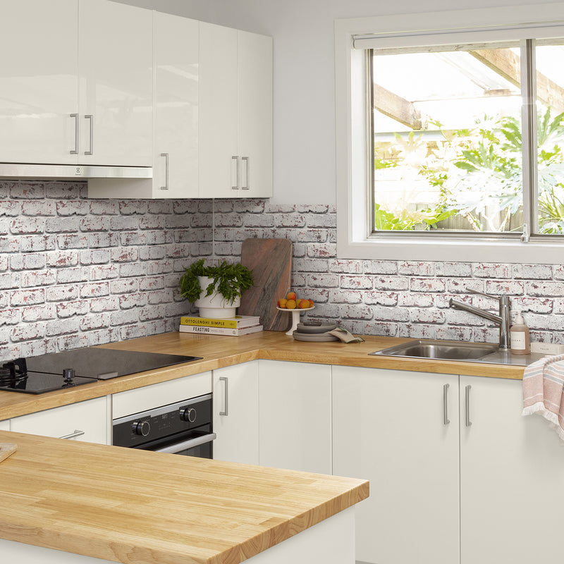 3D Whitewash Brick Peel and Stick Wall Tile