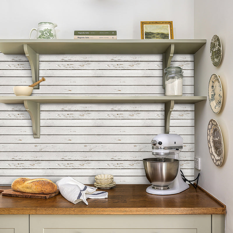Azulejo de pared de pelar y pegar de grano de madera blanca 3D