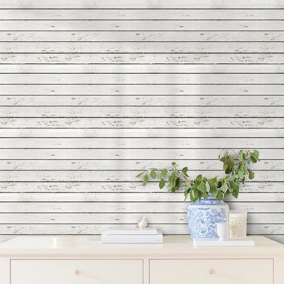 Azulejo de pared de pelar y pegar de grano de madera blanca 3D