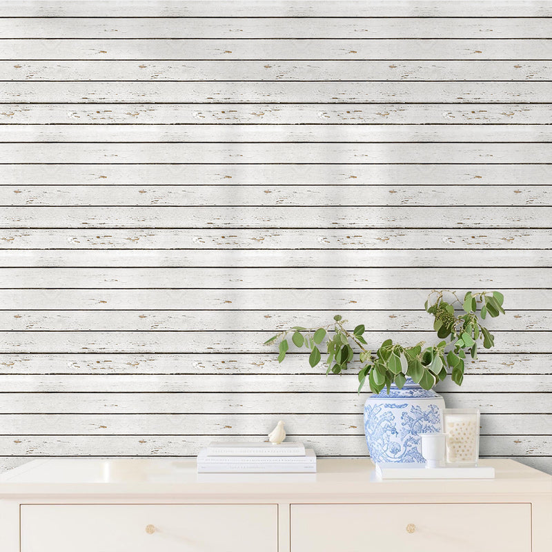 Azulejo de pared de pelar y pegar de grano de madera blanca 3D