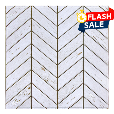 3D White Wood Herringbone Peel and Stick Wall Tile