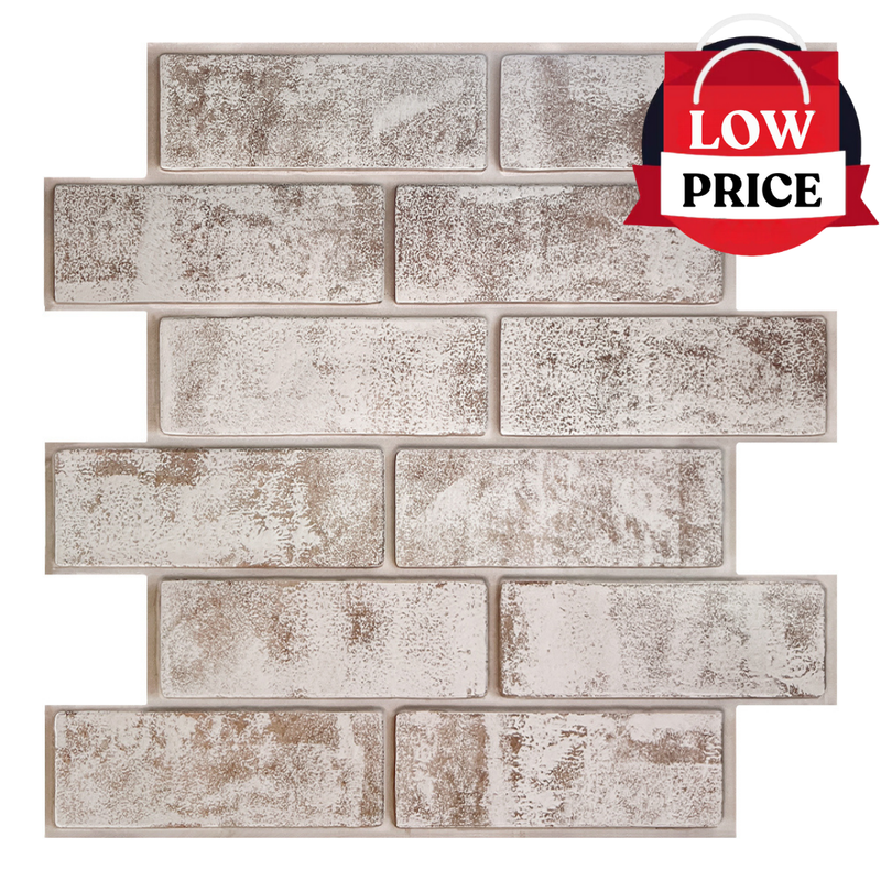 3D-Wandfliese aus weiß getünchtem, braunem Ziegelstein zum Abziehen und Aufkleben