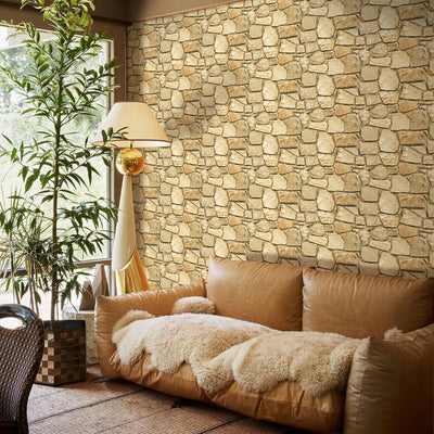 3D Brown Fieldstone Peel and Stick Wall Tile