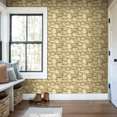 3D Brown Fieldstone Peel and Stick Wall Tile