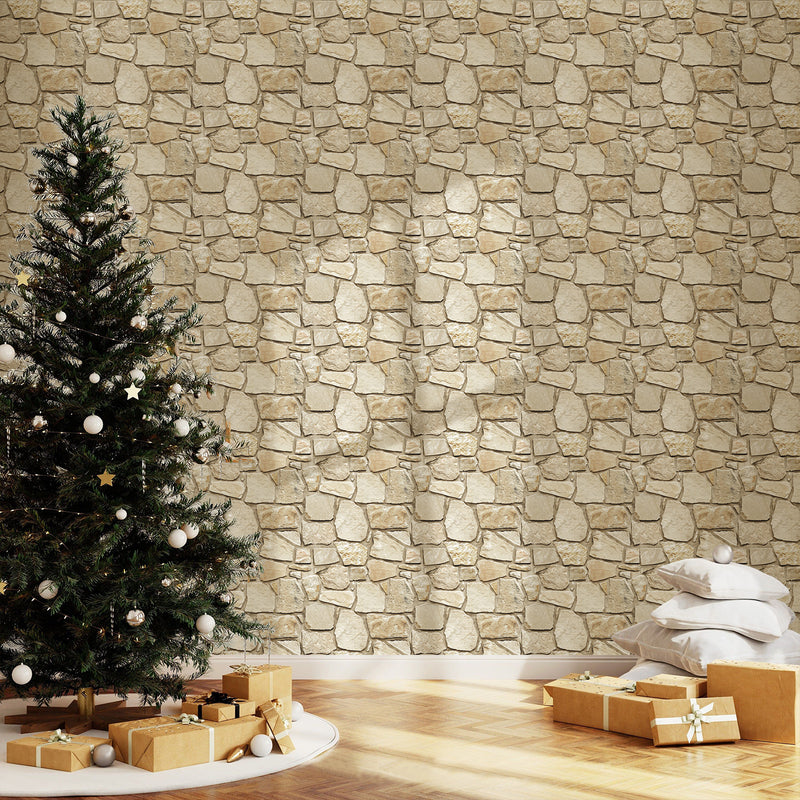 3D Light Brown Fieldstone Peel and Stick Wall Tile