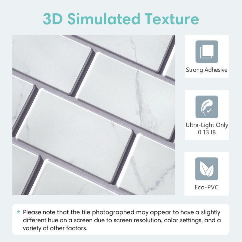 3D-Wandfliese „Subway“ aus weißem Marmor zum Abziehen und Aufkleben