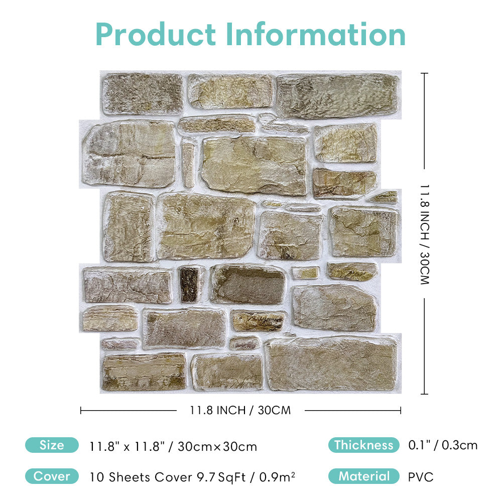 Fake Tiles 3D Retro Faux Stone Peel and Stick Wall Tile – Commomy