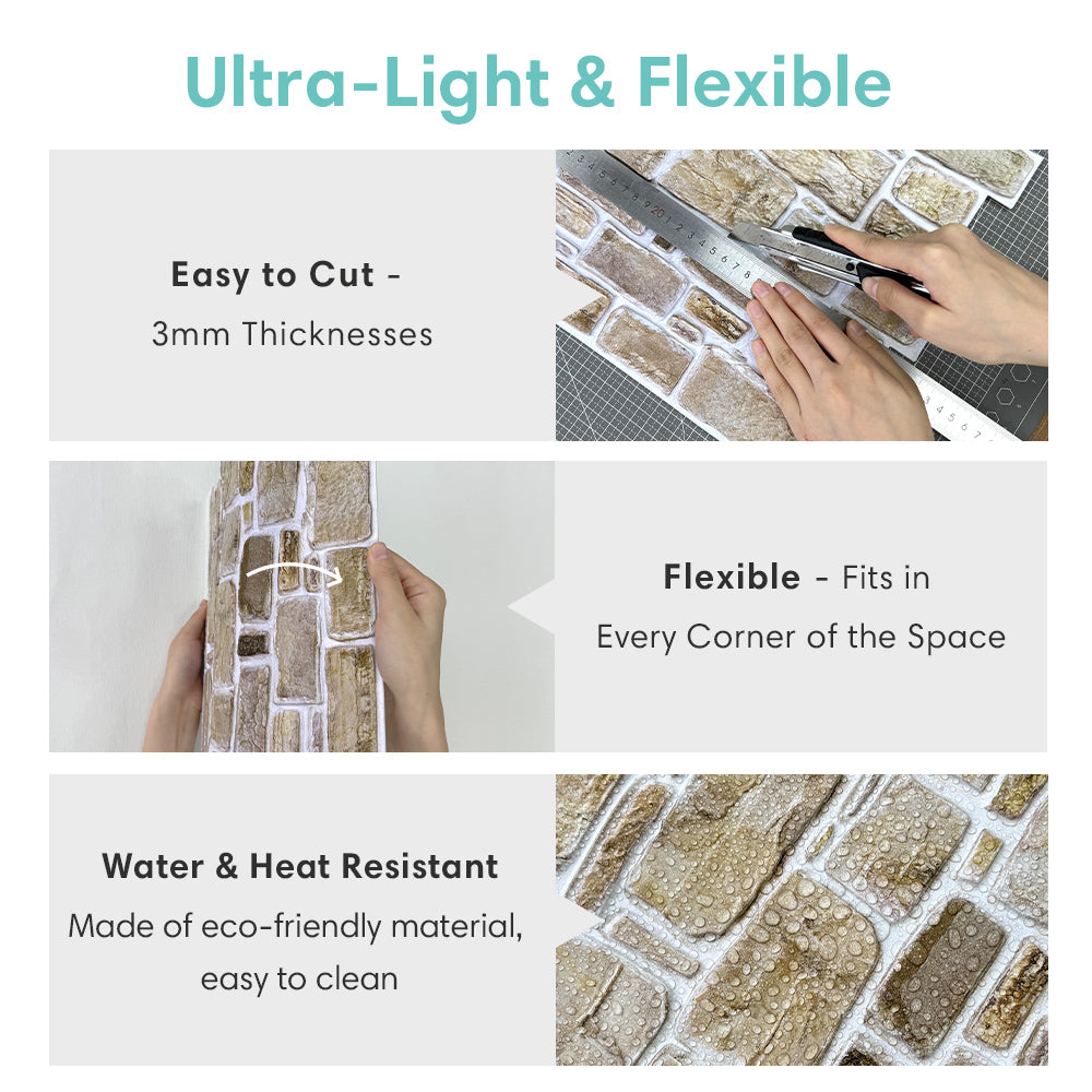 Fake Tiles 3D Retro Faux Stone Peel and Stick Wall Tile – Commomy