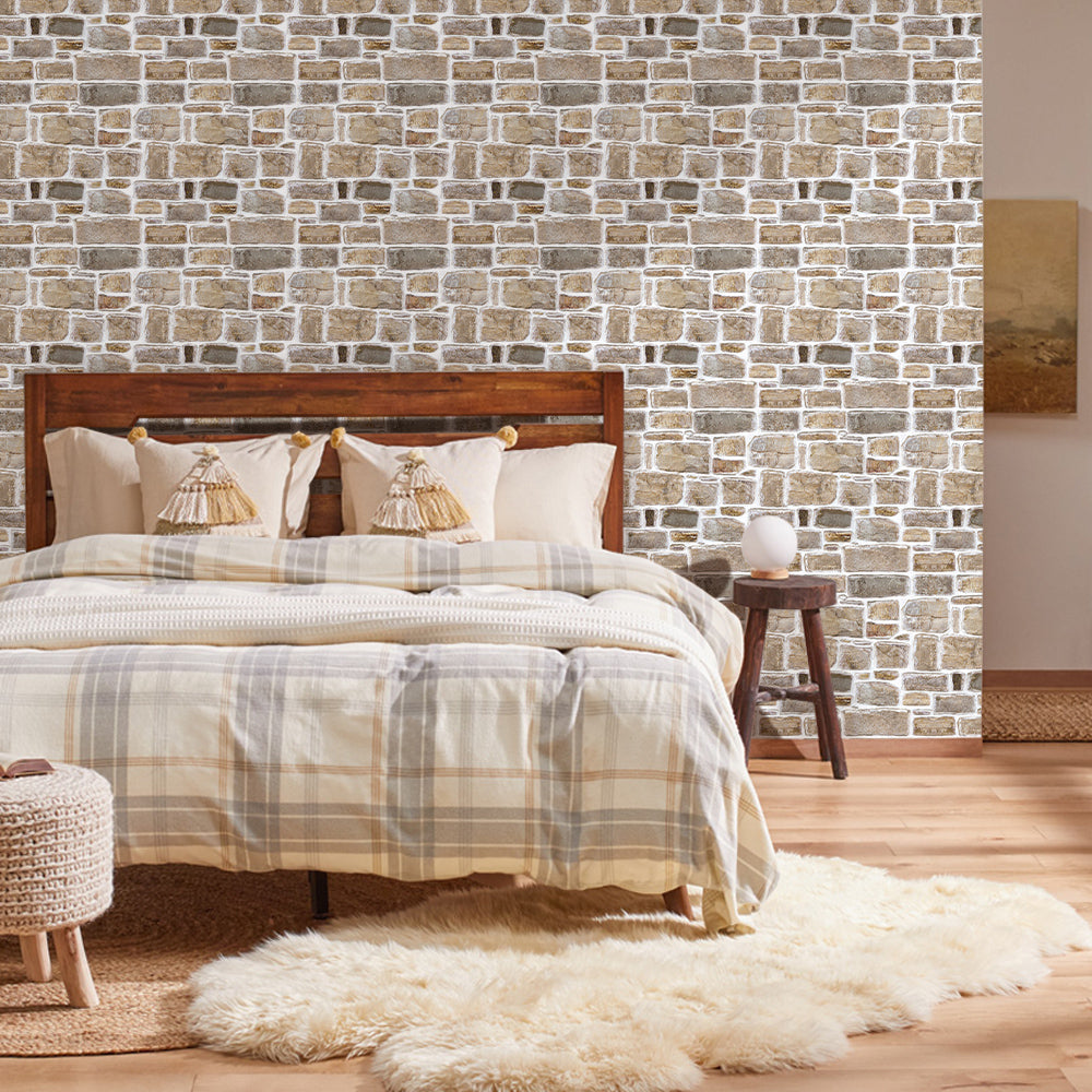 Fake Tiles 3D Retro Faux Stone Peel and Stick Wall Tile – Commomy