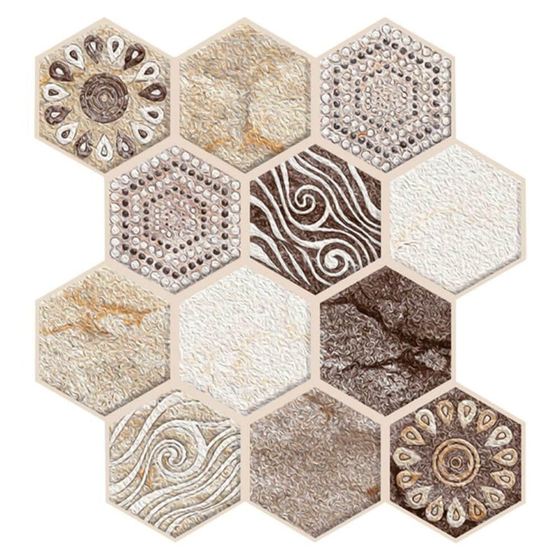 Azulejo de pared 3D de tono marrón hexagonal Boho Peel and Stick