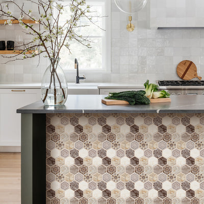 3D Brown Tone Hexagon Boho Peel and Stick Wall Tile