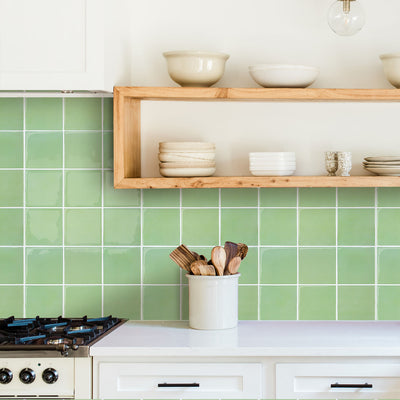 Sage Green Ceramic Square Peel and Stick Backsplash Tile - Thicker Design
