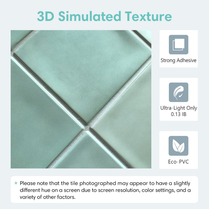 3D-Wandfliese aus hellblaugrüner, quadratischer Keramik zum Abziehen und Aufkleben