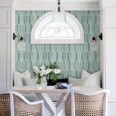 3D Green Matt Elongated Hexagon Peel and Stick Wall Tile