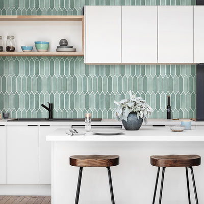 3D Green Matt Elongated Hexagon Peel and Stick Wall Tile