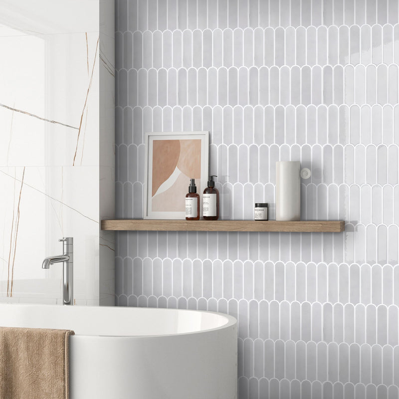 Mist Gray Fish Scale Peel and Stick Backsplash Tile - Thicker Design