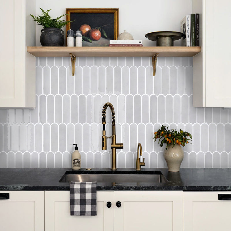 Mist Gray Fish Scale Peel and Stick Backsplash Tile - Thicker Design