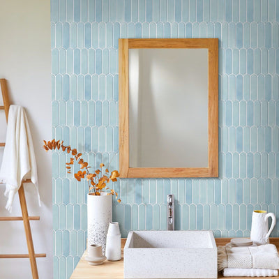 3D Sky Blue Fish Scale Peel and Stick Wall Tile