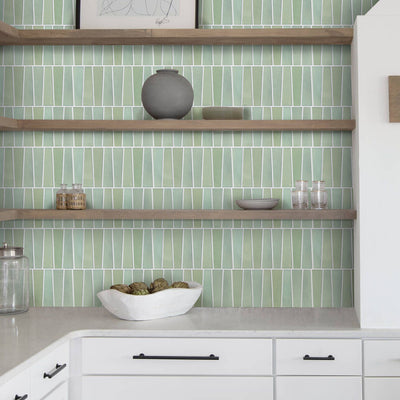 3D Trapezoid Light Green Peel and Stick Wall Tile