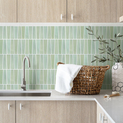 3D Trapezoid Light Green Peel and Stick Wall Tile