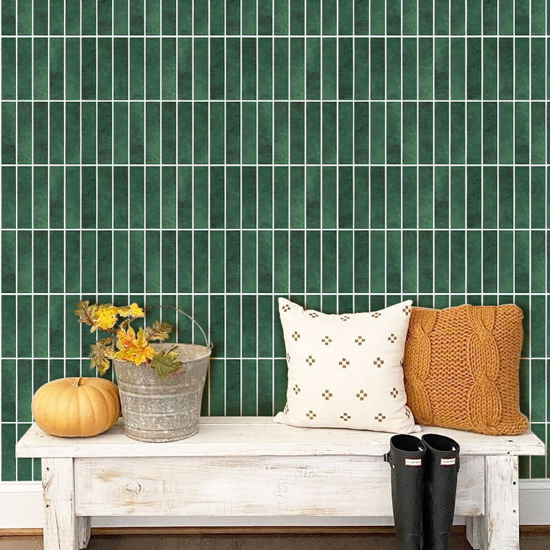 Azulejo de pared de mosaico lineal recto mate verde bosque 3D, despegar y pegar