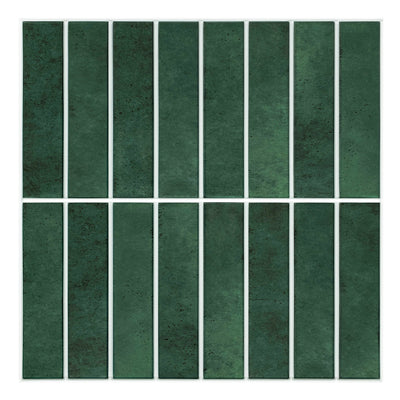 Azulejo de pared de mosaico lineal recto mate verde bosque 3D, despegar y pegar