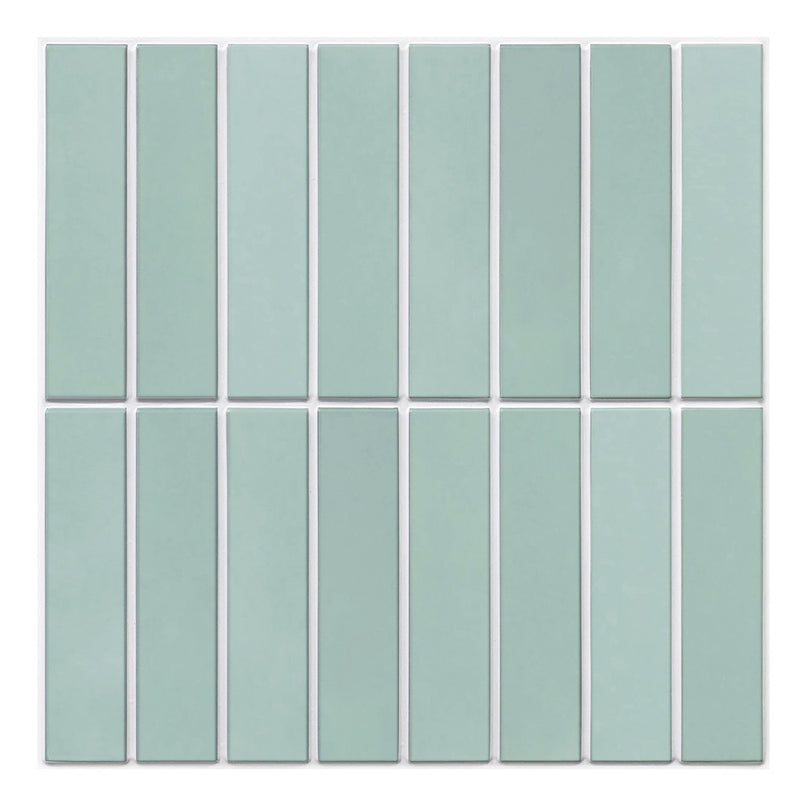 3D Spring Green Matt Straight Linear Mosaic Peel and Stick Wall Tile