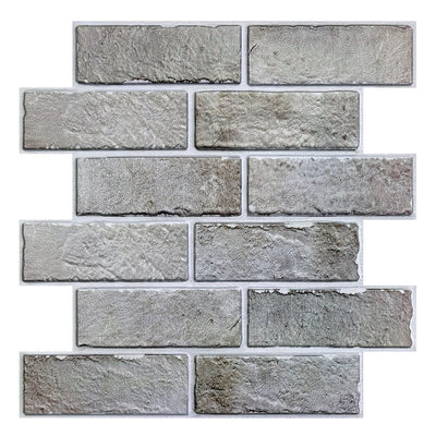 3D Distressed Neutral Brick Peel and Stick Wall Tile